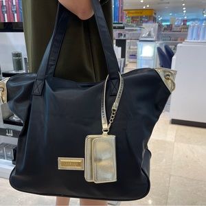 NEW Versace Parfums Tote Bag Weekend Gym Black Gold Overnight Shoulder Bag Purse